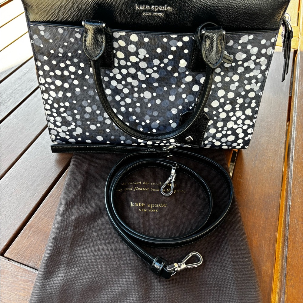 Kate Spade Black Dot Satchel + Strap + Dust Bag